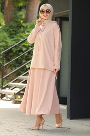 Powder Pink Hijab Dual Suit Dress 1291PD - 1