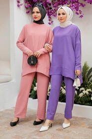 Powder Pink Hijab Dual Suit Dress 13010PD - 4