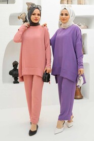 Powder Pink Hijab Dual Suit Dress 13010PD - 2