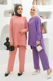 Powder Pink Hijab Dual Suit Dress 13010PD - 5