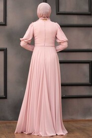 Powder Pink Hijab Evening Dress 1101PD - 5