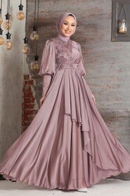 Neva Style - Modern Powder Pink Islamic Bridesmaid Dress 21930PD - Thumbnail