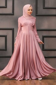 Powder Pink Hijab Evening Dress 25160PD - 1