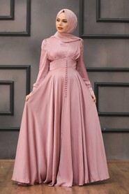 Powder Pink Hijab Evening Dress 25160PD - 2