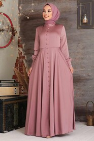 Powder Pink Hijab Evening Dress 25520PD - 1