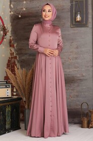 Powder Pink Hijab Evening Dress 25520PD - 2