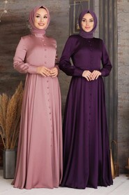 Powder Pink Hijab Evening Dress 25520PD - 3