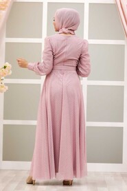 Powder Pink Hijab Evening Dress 30170PD - 4