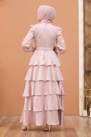  Powder Pink Turkish Hijab Muslim Evening Dress 3037PD - 2