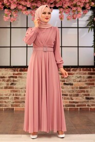  Powder Pink Turkish Hijab Engagement Dress 3060PD - 1