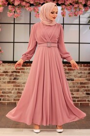  Powder Pink Turkish Hijab Engagement Dress 3060PD - 2