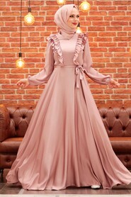  Satin Powder Pink Modest Islamic Clothing Wedding Dress 3117PD - 3