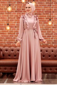  Satin Powder Pink Modest Islamic Clothing Wedding Dress 3117PD - 2