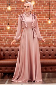  Satin Powder Pink Modest Islamic Clothing Wedding Dress 3117PD - 4