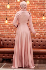  Satin Powder Pink Modest Islamic Clothing Wedding Dress 3117PD - 5