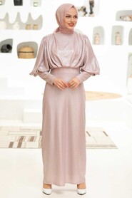  Powder Pink Turkish Hijab Wedding Dress 32321PD - 2