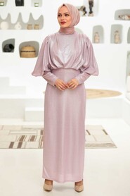  Powder Pink Turkish Hijab Wedding Dress 32321PD - 1