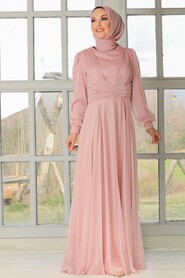 Powder Pink Hijab Evening Dress 32761PD - 2