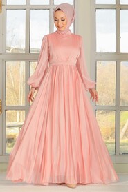 Powder Pink Hijab Evening Dress 33232PD - 1