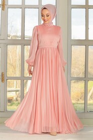Powder Pink Hijab Evening Dress 33232PD - 2