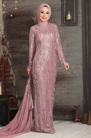 Powder Pink Hijab Evening Dress 3450PD - 3
