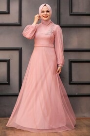  Modern Powder Pink Hijab Evening Dress 34880PD - 2