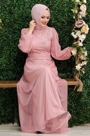  Modern Powder Pink Hijab Evening Dress 34880PD - 1