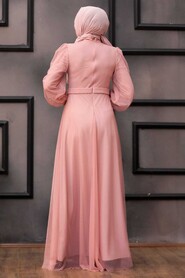  Modern Powder Pink Hijab Evening Dress 34880PD - 3