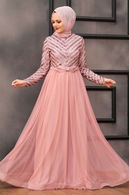  Stylish Powder Pink Muslim Wedding Gown 3508PD - 2