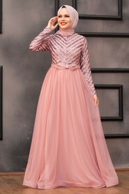  Stylish Powder Pink Muslim Wedding Gown 3508PD - 3