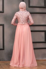  Stylish Powder Pink Muslim Wedding Gown 3508PD - 4