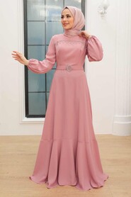  Luxury Powder Pink Hijab Evening Dress 36030PD - 1