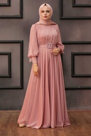  Elegant Powder Pink Islamic Long Sleeve Maxi Dress 40221PD - 2