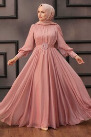  Elegant Powder Pink Islamic Long Sleeve Maxi Dress 40221PD - 3