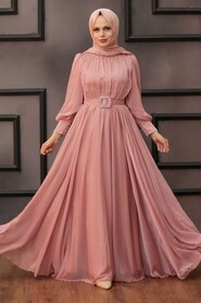  Elegant Powder Pink Islamic Long Sleeve Maxi Dress 40221PD - 4