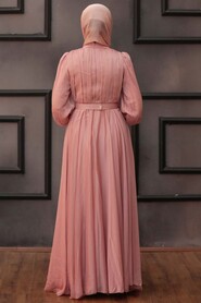  Elegant Powder Pink Islamic Long Sleeve Maxi Dress 40221PD - 5