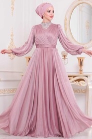 Powder Pink Hijab Evening Dress 40550PD - 1
