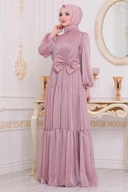 Powder Pink Hijab Evening Dress 40690PD - 2