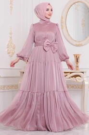 Powder Pink Hijab Evening Dress 40690PD - 1