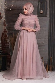 Powder Pink Hijab Evening Dress 41130PD - 2