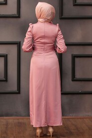  Long Powder Pink Hijab Evening Gown 43650PD - 4