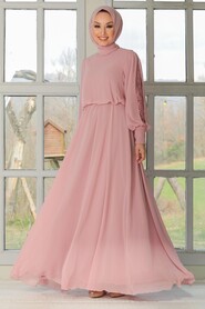  Plus Size Powder Pink Islamic Evening Dress 54030PD - 1