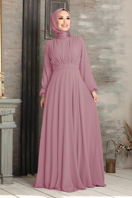  Plus Size Powder Pink Islamic Clothing Evening Dress 5422PD - NEVA STYLE