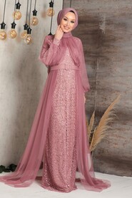  Powder Pink Turkish Hijab Prom Dress 5441PD - 1