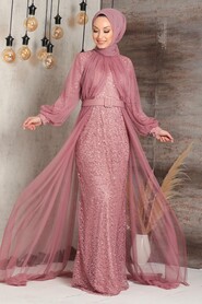  Powder Pink Turkish Hijab Prom Dress 5441PD - 2