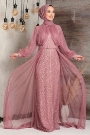  Powder Pink Turkish Hijab Prom Dress 5441PD - 3