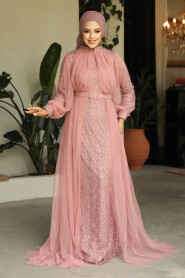  Powder Pink Turkish Hijab Prom Dress 5441PD - 2