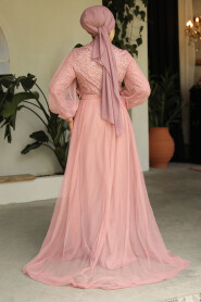  Powder Pink Turkish Hijab Prom Dress 5441PD - 4