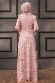 Powder Pink Hijab Evening Dress 54750PD - 2