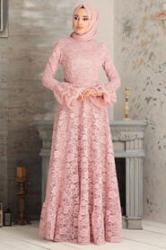 Powder Pink Hijab Evening Dress 5476PD - 2